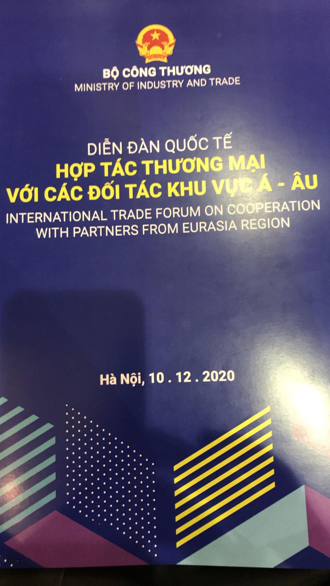 Mời tham dự Diễn đàn hợp tác thương mại với các đối tác khu vực Á- Âu 2020